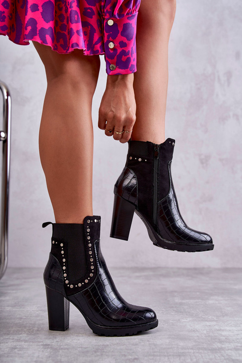 Чоботи на шпильці зі стразами Snake Black Wissey