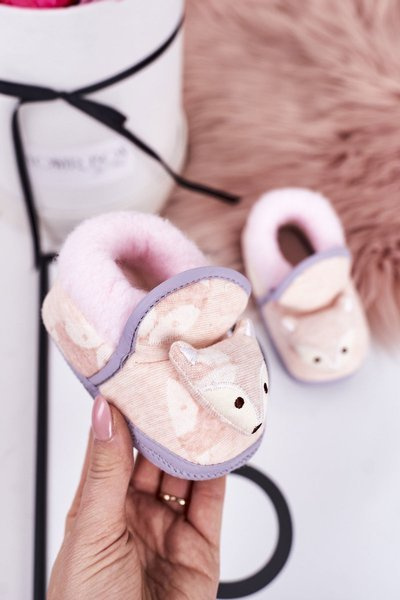 Дитячі домашні тапочки на резинці з лисицею рожевого лева