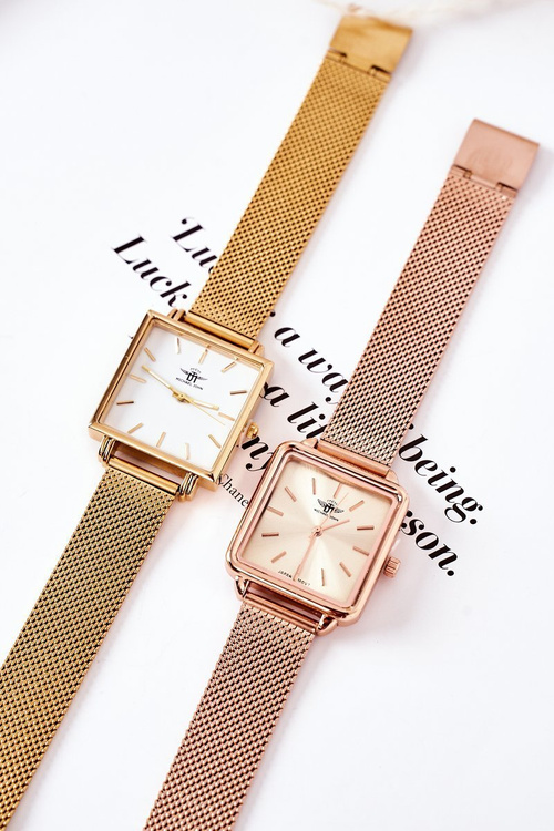 Годинник із квадратним циферблатом Michael John Rose Gold