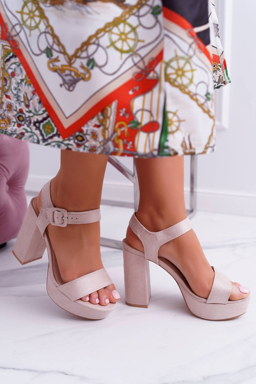 Жіночі босоніжки на шпильці на платформі бежеві LaMondes