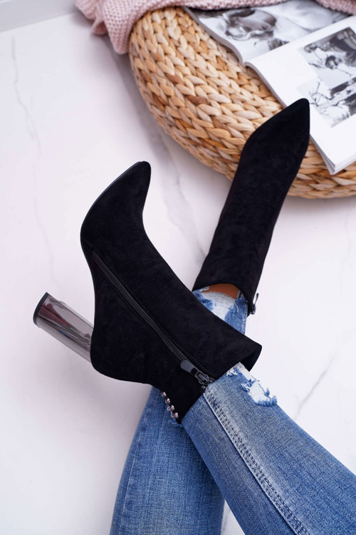 Жіночі сріблясті чоботи на шпильці чорні Dimmy