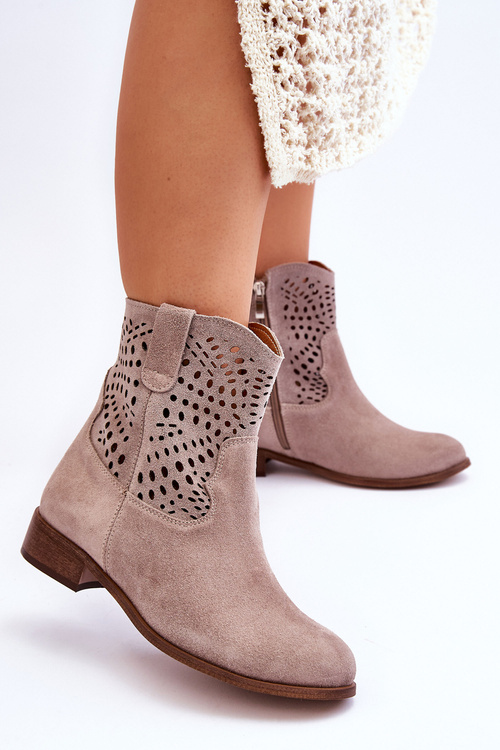 Жіночі замшеві ажурні черевики Leski Shoes 3301 Cappuccino