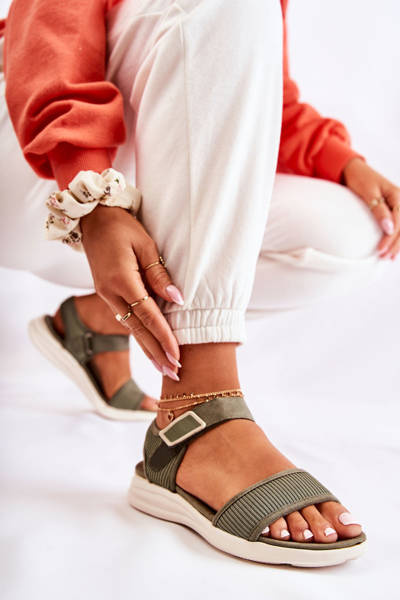 Жіночі зручні босоніжки на липучці Зелені Sidney