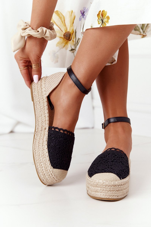 Мереживні еспадрільї на плетеній платформі Чорні Лариса