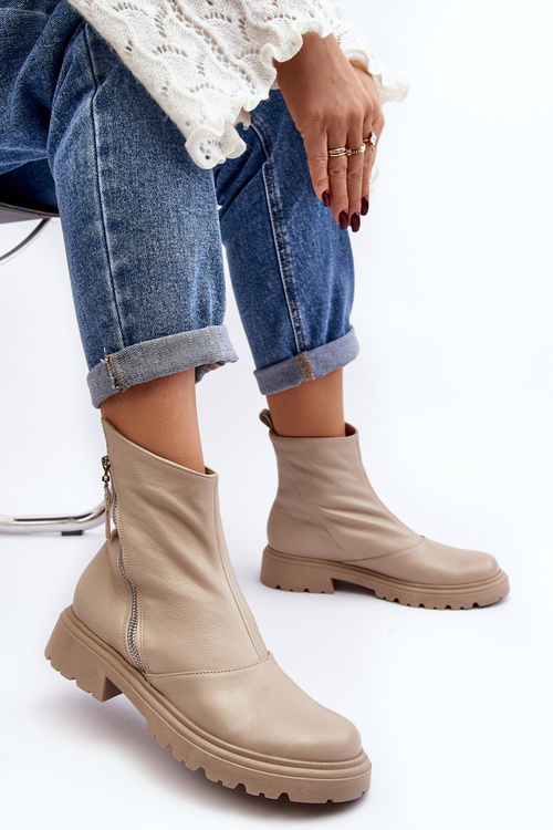 Жіночі шкіряні ботильйони Laura Messi 2620/199 Beige на плоскому каблуці