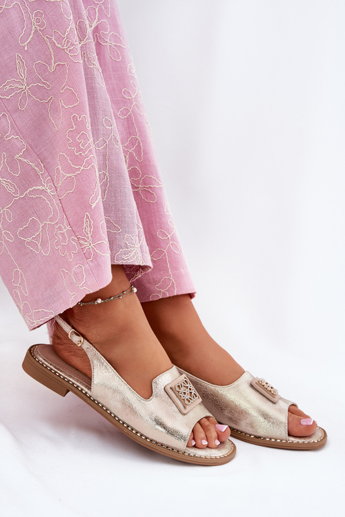 Елегантні Жіночі Сандалі На Плоскому Каблуку З Декорацією S.Barski KV51-082 Золоті