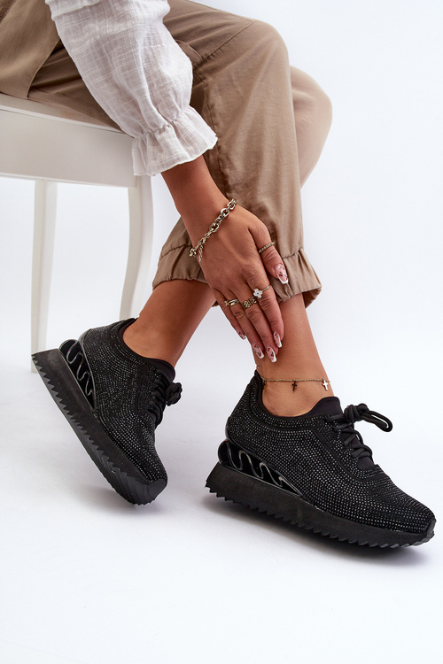 Жіночі кросівки на танкетці з цирконієм D&A MR38-377 чорні