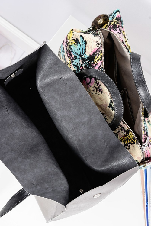 Велика срібляста жіноча сумочка Shopper + менший гаманець