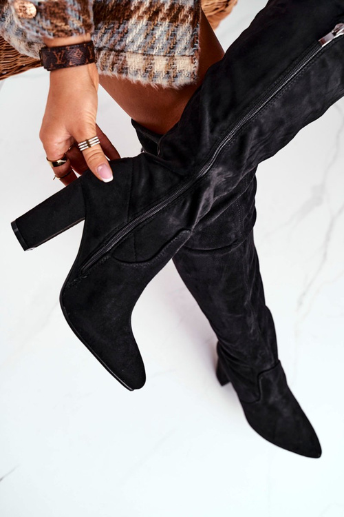 Жіночі високі чоботи еко-замша чорні First Time