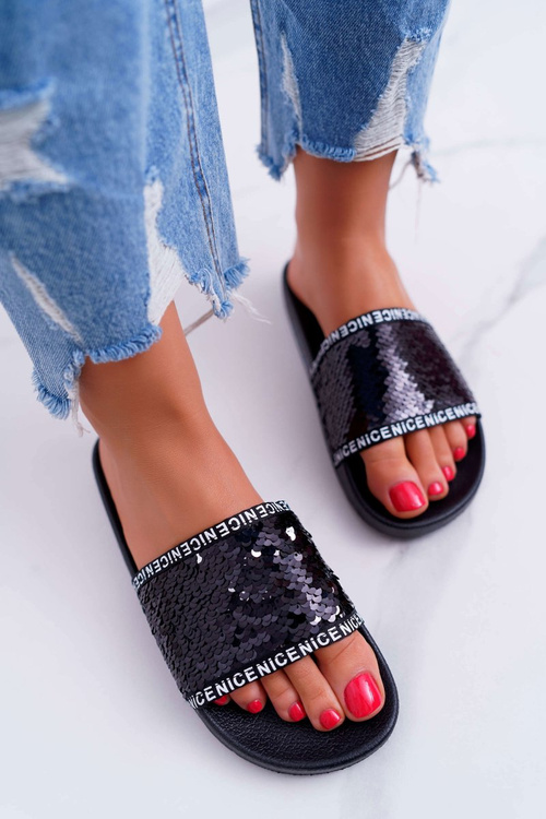Жіночі шльопанці чорні переливаються Nice