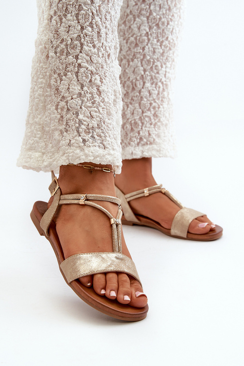 Жіночі сандалі на плоскій підошві з ремінцями S.Barski KV27-010 золото