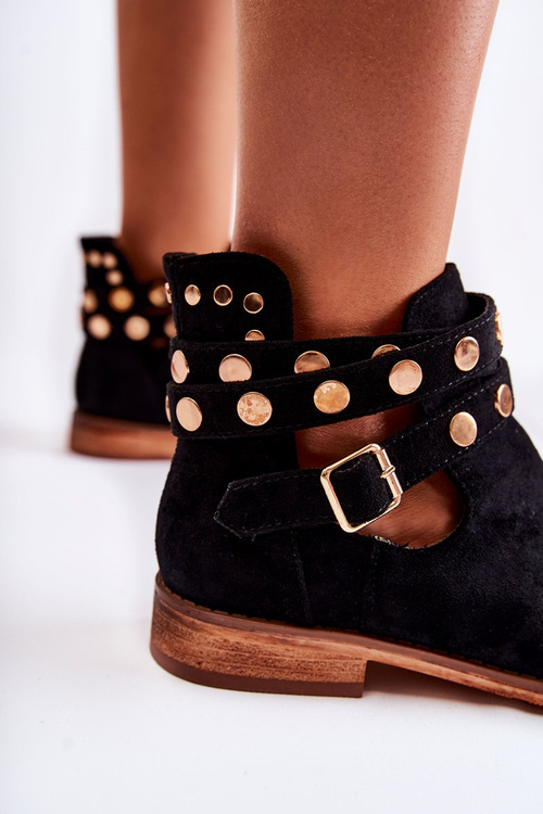 Жіночі чоботи з плафонами на плоскому каблуці Ларіно чорного кольору