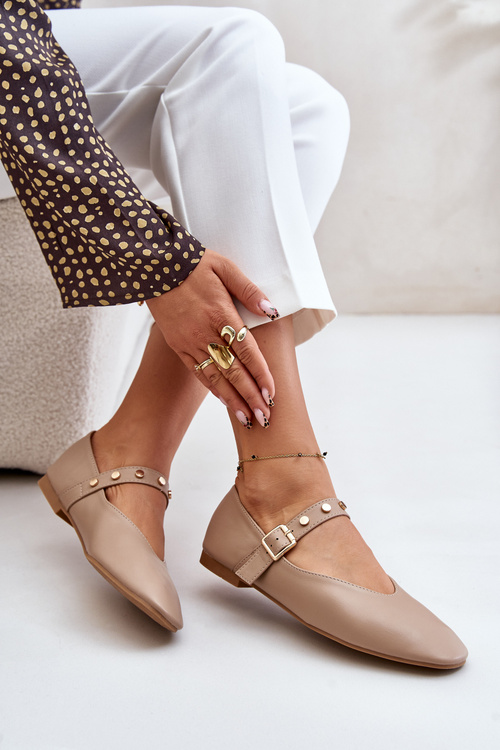 Балетки з екошкіри з ремінцем бежеві Alcionora