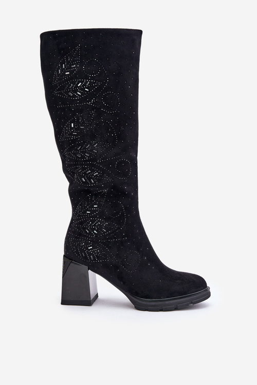 Декоровані жіночі чоботи на підборах, утеплені, чорні MR880-158