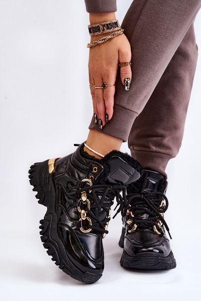 Жіночі утеплені спортивні черевики на шнурівці Trappers Black Bastini