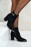 Теплі жіночі ботильйони з гострими носами на каблуці Чорні Laoreina