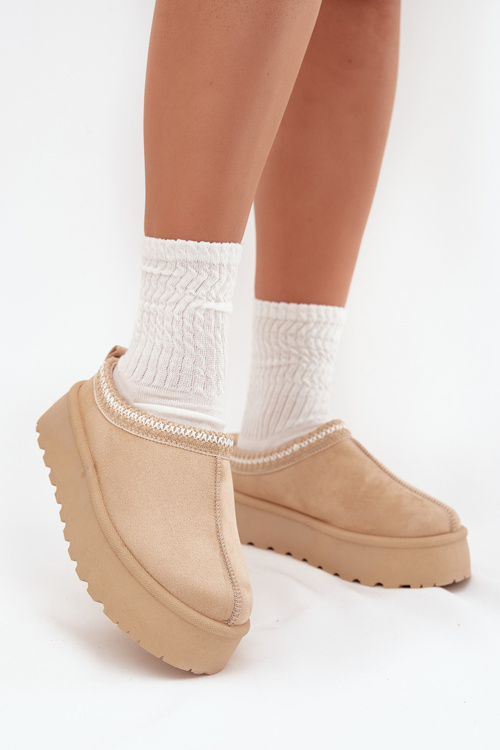 Низькі жіночі снігові черевики з вишивкою на платформі світло-бежевого кольору Narirya