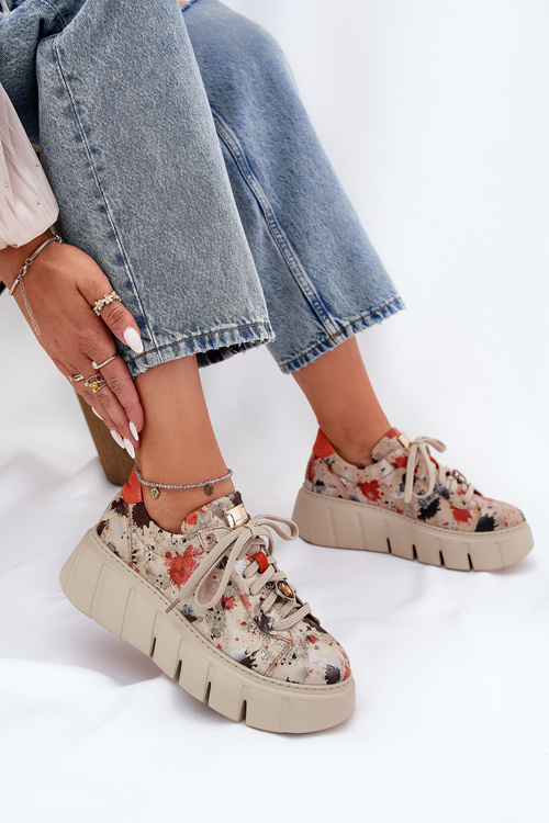 Шкіряні Кросівки На Платформі Maciejka 06891-18 Бежеві