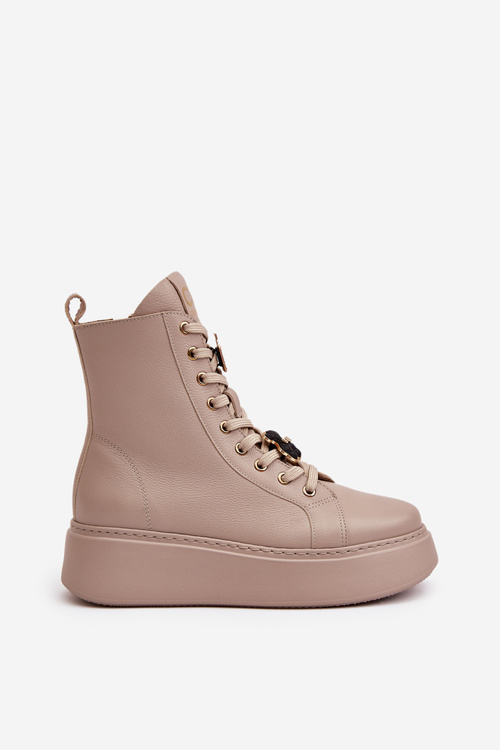 Жіночі шкіряні ботильйони Workers на шпильках, бежевий CheBello 4294