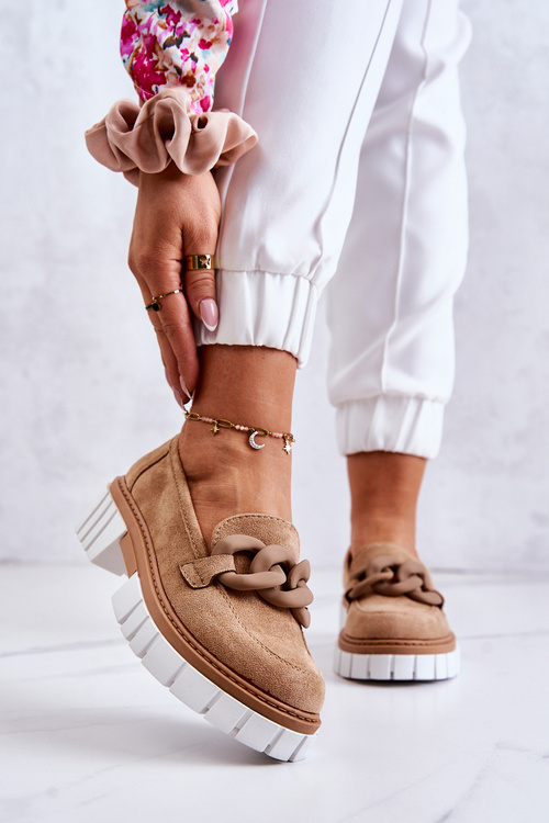 Замшеві лофери з декором темно-бежевий Talisa