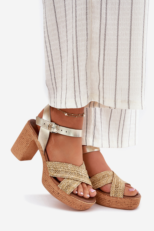 Шкіряні Сандалі На Каблуку З Плетеними Ремінцями Zazoo 40460 Золоті