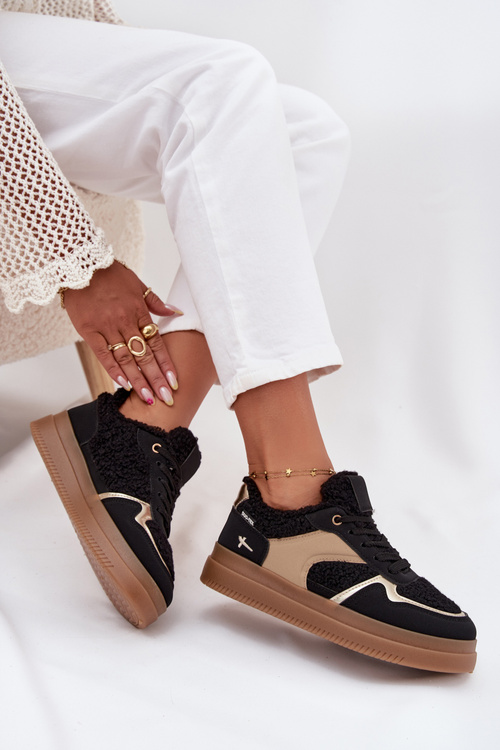 Жіночі Кросівки на Платформі з Овечою Шерстю Чорні Frelina