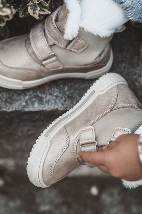 Дитячі теплі черевики на липучці Велика зірка KK374189 Бежево-золотий