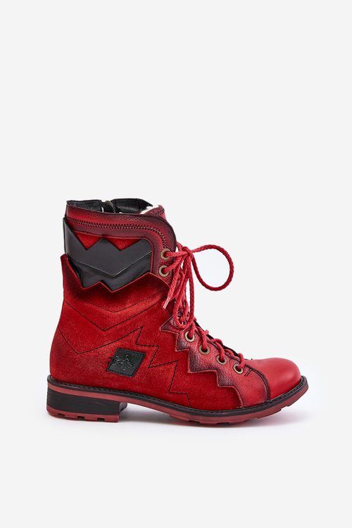 Шкіряні теплі жіночі чоботи на підборах Maciejka 06106-08 червоні