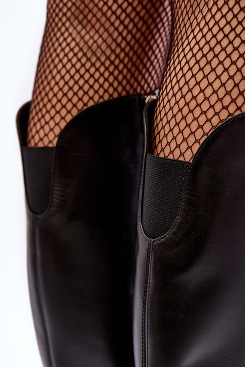 Жіночі шкіряні чоботи на підборах чорні Lewski 2928/B/2