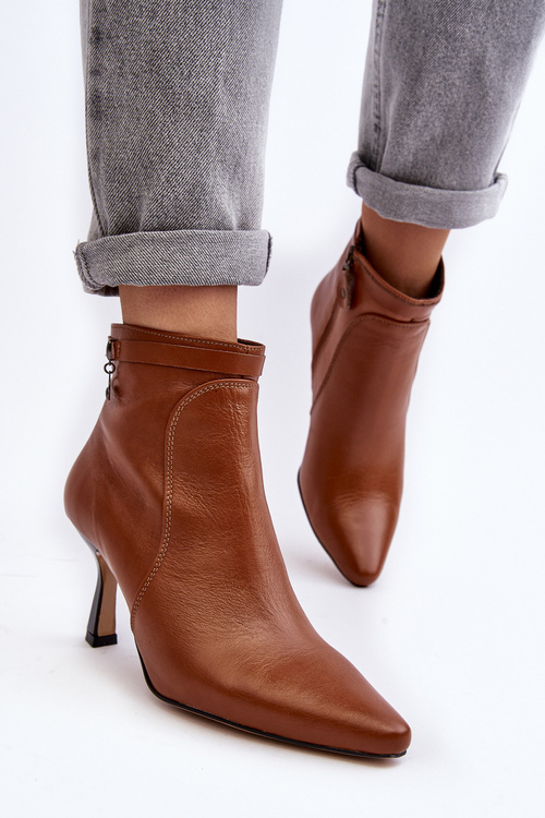 Шкіряні жіночі ботильйони на шпильці Maciejka 06301-29 Коричневі