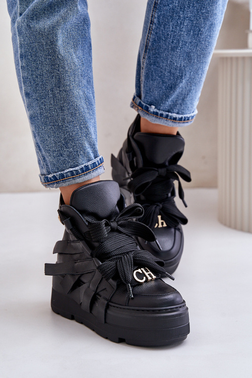 Шкіряні жіночі кросівки на масивній платформі CheBello 4561 Чорні