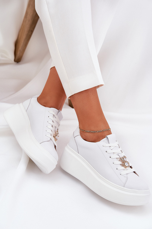 Жіноче Шкіряне Спортивне Взуття На Платформі З Прищіпкою Vinceza 39922 Білі