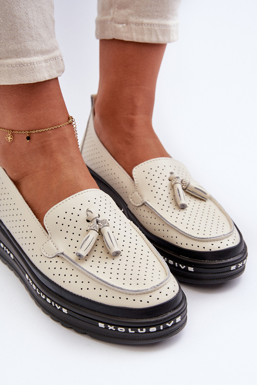 Жіночі шкіряні мокасини на платформі бежеві Assetnima