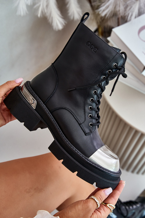 Чоботи жіночі утеплені з натуральної шкіри чорного кольору Goe OO2N4119