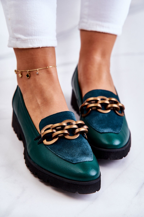 Елегантні шкіряні лофери з ланцюгом Green Geneva