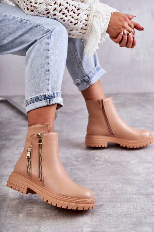 Жіночі шкіряні черевики на блискавці бежеві Navarra