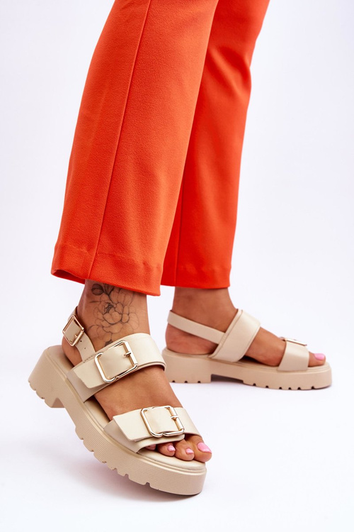 Шкіряні зручні босоніжки бежеві Alayah