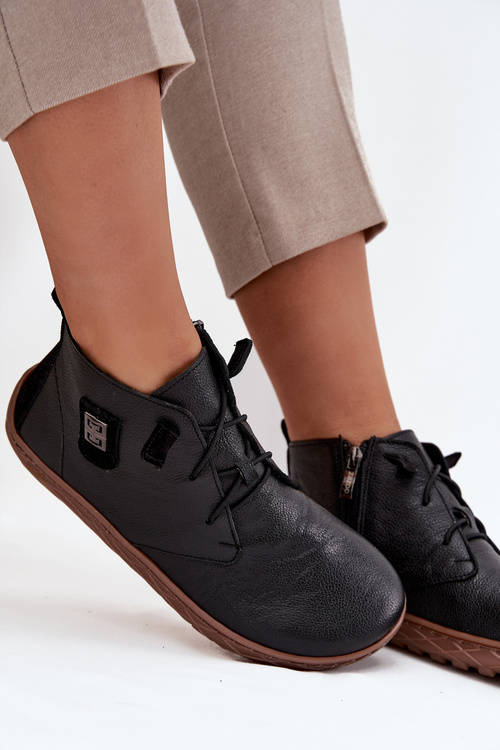 Шкіряні жіночі босоніжки Barefoot з декоративним елементом Zazoo 30072 Чорні