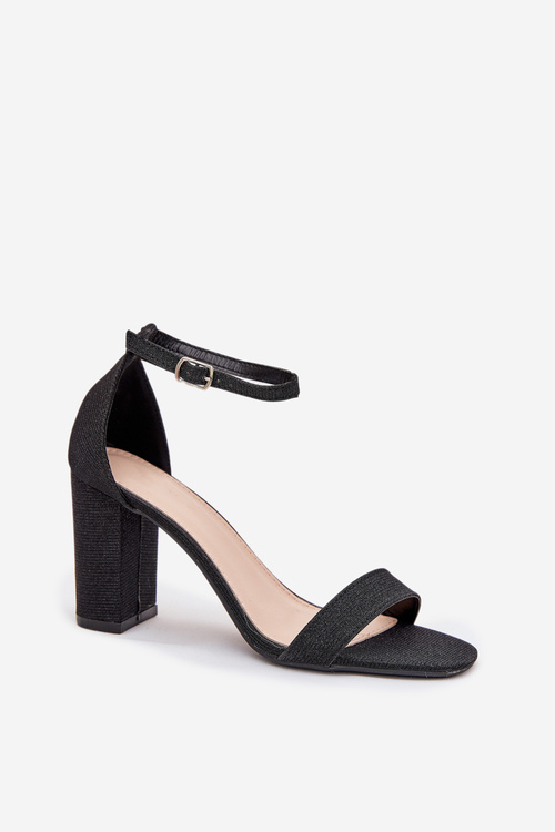 Блискучі жіночі сандалі на підборах чорні Kavina