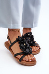 Жіночі сандалі на плоскій підошві, прикрашені чорними квітами Abidina