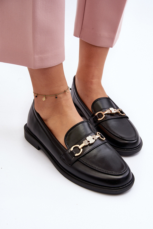 Жіночі мокасини з екошкіри на плоскій підошві чорні Vimedia