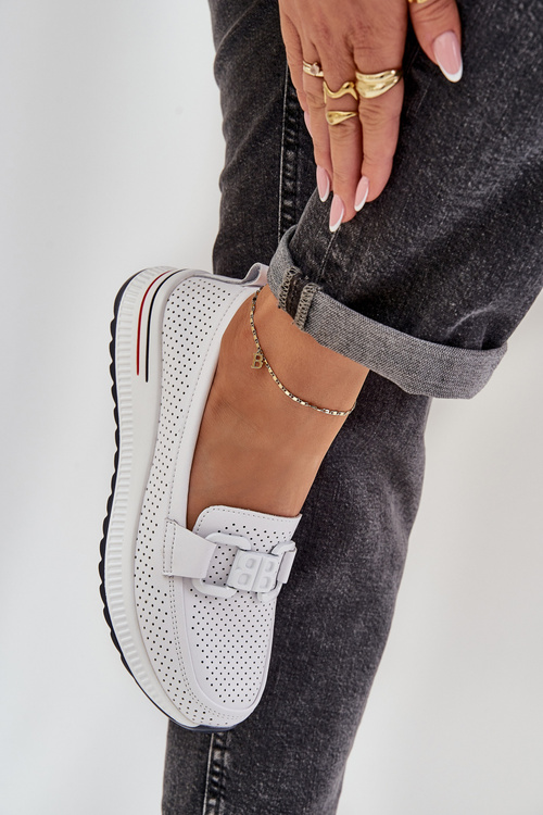 Жіночі Шкіряні Мокасини На Платформі S.Barski LR51-556 Білі