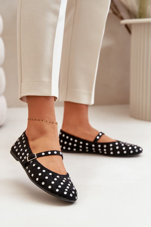 Декоровані балетки з ремінцем з екологічно чистої замші Tirilissa