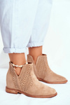 Чоботи жіночі на плоскій підошві Замшеві ажурні бежевих відтінків