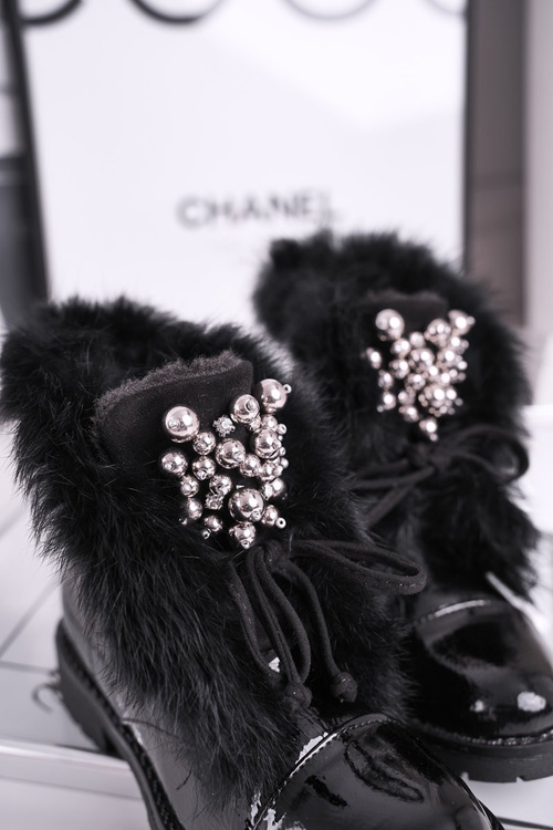 Дитячі утеплені чоботи з лаковим хутром Чорні Ella