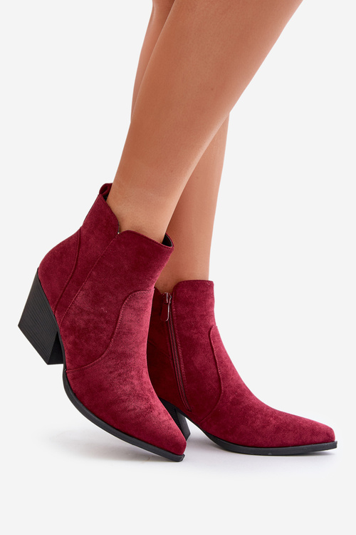 Утеплені ковбойські чоботи з еко-замші на блискавці бордового кольору Virtris