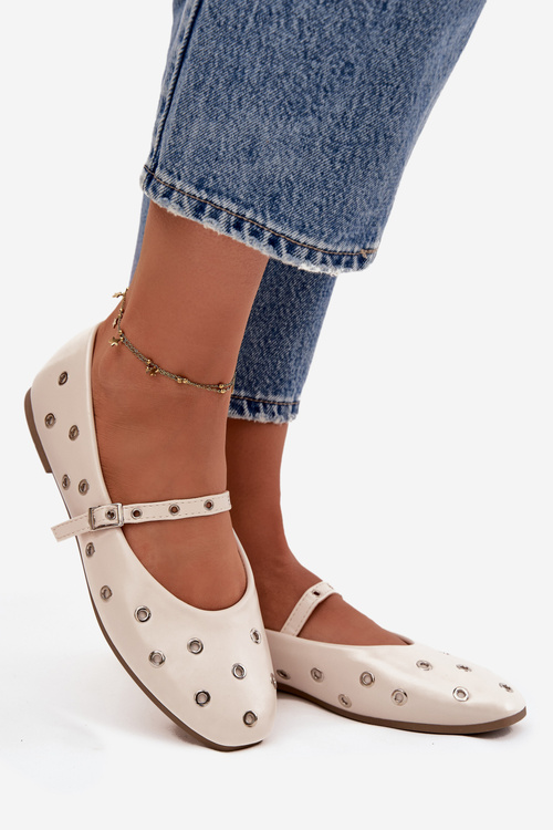 Жіночі балетки з ремінцем і пряжкою бежеві Janelor