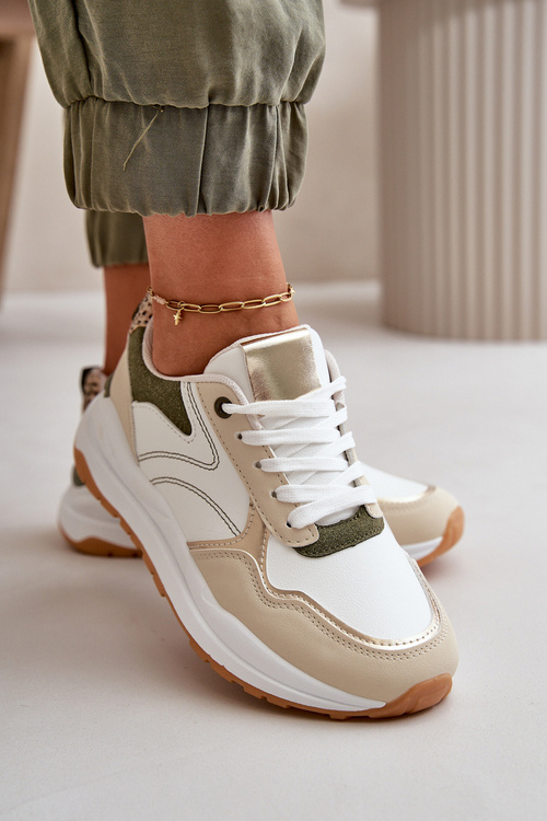 Жіночі кросівки на платформі з еко шкіри Issatta бежево-зеленого кольору