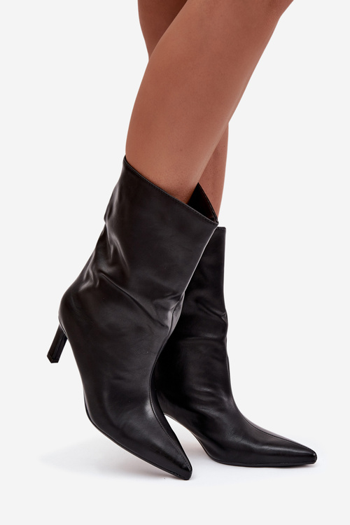 Сліп-он жіночі чоботи на підборах з еко-шкіри чорні Norell