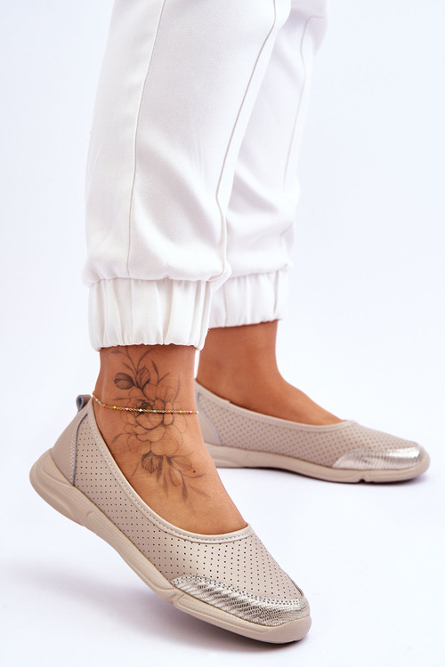 Шкіряні жіночі ажурні балетки бежеві Люсі